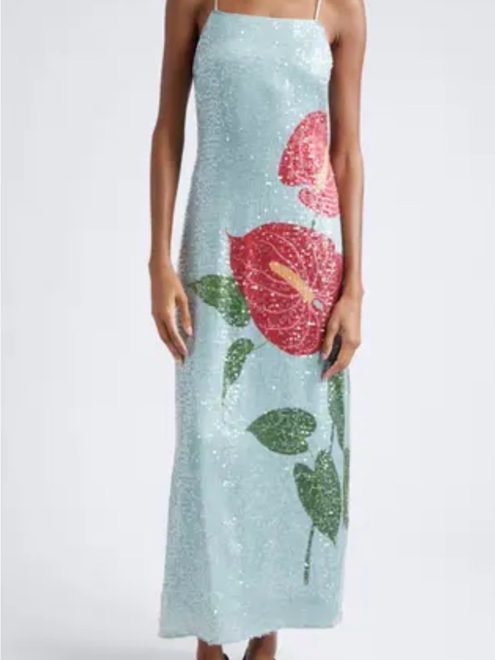 BRAND NEW - Farm Rio Sequin Slip Dress with Red Floral Accents - NEVER WORN - Picture 3 of 4